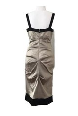 👗🟤Cache Sandstone Shiny Fitted Dress stretchy Sleeveless Evening Sz 8 Ruched