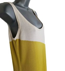 Ladies Lime Green/White/Brown Colourblock Sleeveless Knitted Jumper Dress. UK 12