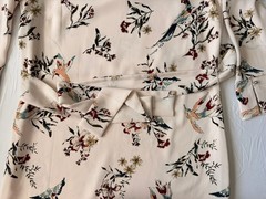 H&M Women Beige Floral Bird Shift Dress 3/4 Sleeve Size 6