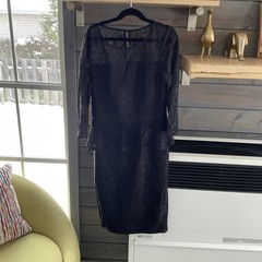 Adrianna Papell Sz 2 Black Lace Overlay Peplum Nylon Silk Poly Dress
