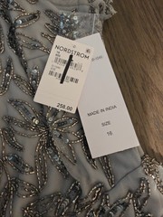Pisarro Nights Beaded Mesh Mock Two-Piece Gown Womens 16 Gray NWT