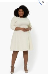 Leota Katherine Jacquard Cream Ivory Fit-and-Flare 3/4 Sleeve Dress 2X New
