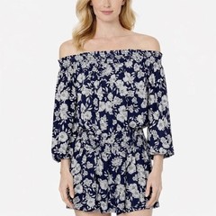 Intermix Emily Women’s Floral Off Shoulder Dress Size Medium Blue Gray