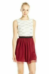 Speechless Lace & to Tulle Skater Party Dress Ivory/Berry Juniors Medium New $59