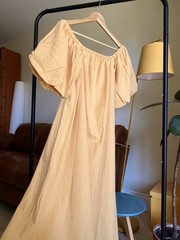 Size XS Amelie Yellow Cotton Puff Sleeve Bardot Summer Dress