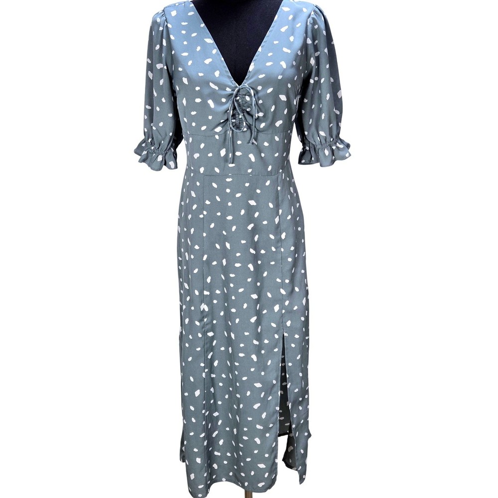 Women&rsquo;s Abercrombie XS Dot Puff Sleeve Milkmaid Midi Dress Cottagecore Romantic