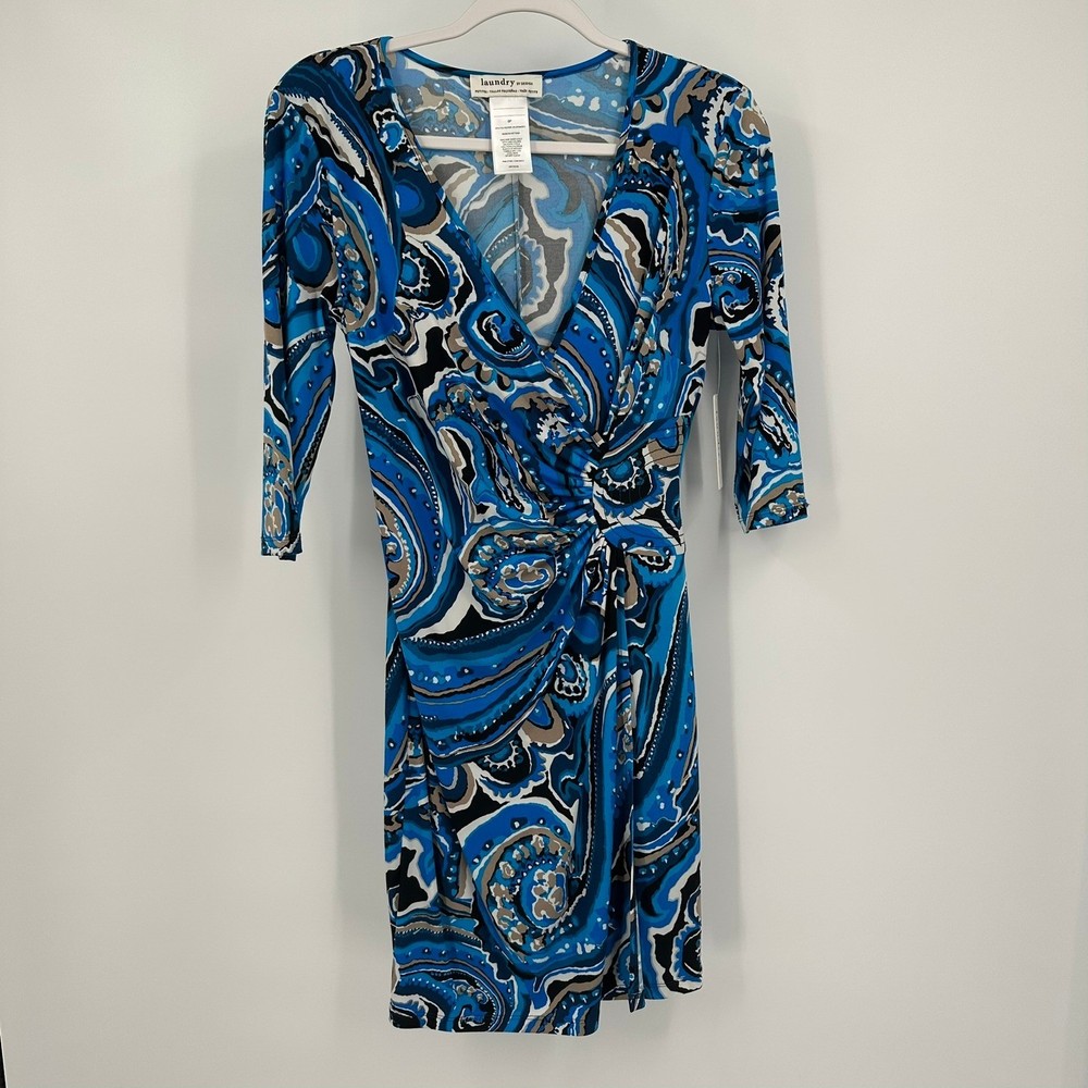 Womens Y2K Babydoll Dress Size 8P Psychedelic Mod Abstract Boho Office Career