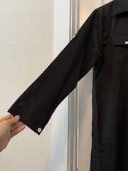 Black Solid Shirt Dress Button-Front Pockets Collared Long Sleeve Long L