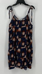 Madewell Preowned Womens Tie Strap Ruffle Hem Dress in Color Collage Navy Small