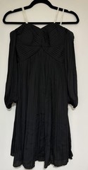 Halston Gathered Pleated Off The Shoulder Black Glittered Mini Dress Size 0 NWT