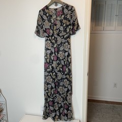 RAG & BONE Tamar Floral Print Sheer Maxi Dress Sz 6 Boho Slit Midi Coverup 60s
