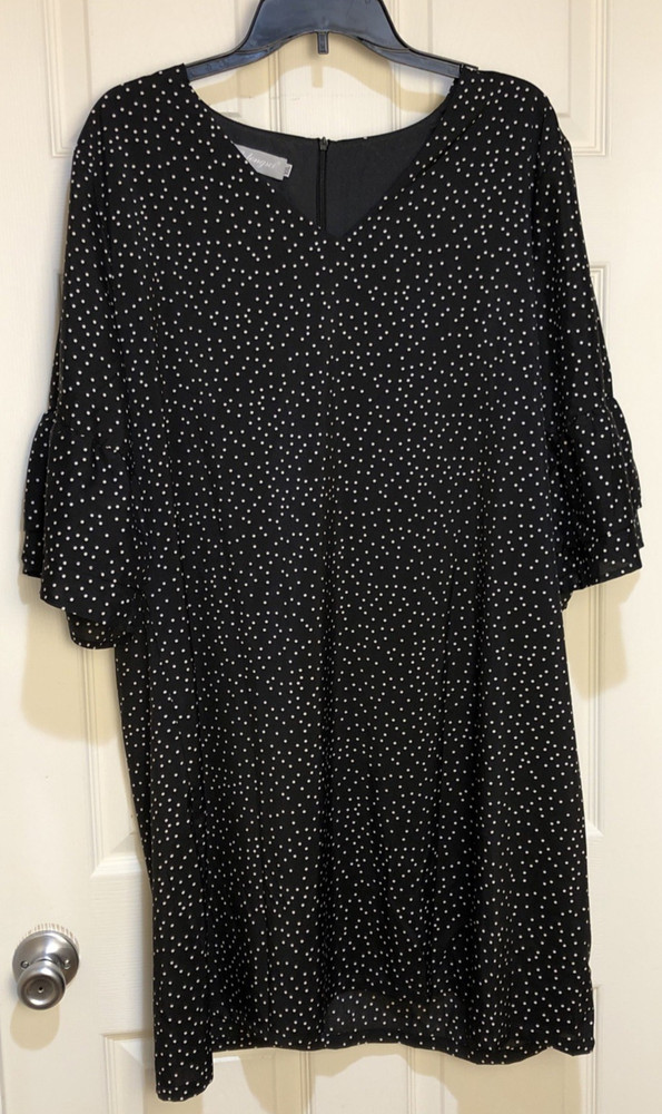 Belongsci Women&rsquo;s Tunic Dress Bell Sleeves Black w/ White Polka Dot Pattern XXL