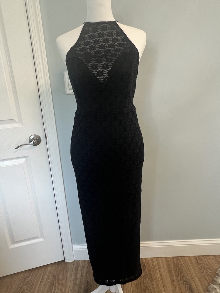 New Bardot Lace Open Back Halter Dress. Size Small