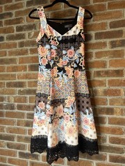 Donna Ricco New York Black Multicolor Floral Lace Knee V-Neck Dress Sleeveless 6