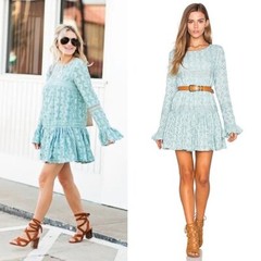 Tularosa Berkley Women&rsquo;s Ruffle Hem Eyelet Boho Dress in Deep Mist Size Small