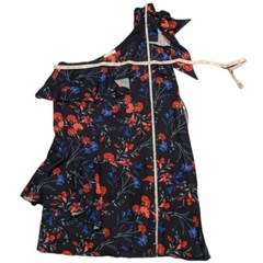 Parker Abrico One-Shoulder Ruffle Shift Dress Black Floral Print XS NWT $345