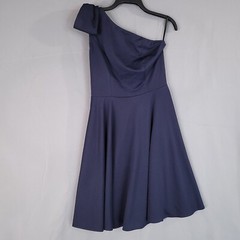 Jasambac Women&rsquo;s Bow One Shoulder Dress Fit & Flare Side Zip With Pockets Size M