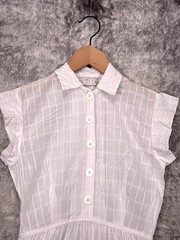 Christy Dawn Dress Small Womens White Windowpane Collar Lightweight Cotton Woven