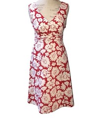 Boden White & Red Floral Daisy Sleeveless V-Neck Cotton Party Dress Size 12