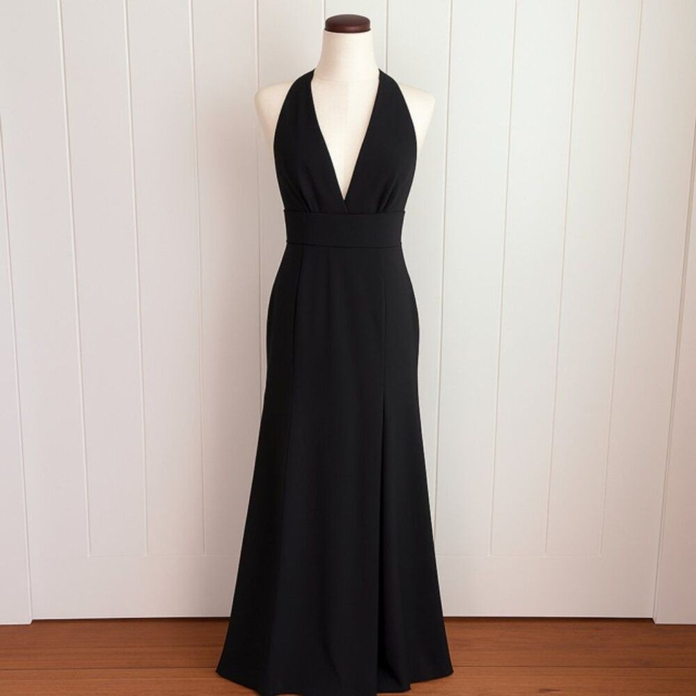 Lulus Black Plunge Maxi Dress Sz S – Crisscross Back, Side Slit NWT