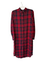 Red and Black Plaid Button-Front Tunic Shirt Dress Size S or M Lightweight