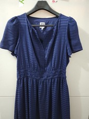 Anne Klein Dress Womens M Blue Maxi Flare Short Sleeve Empire Geometric Lined