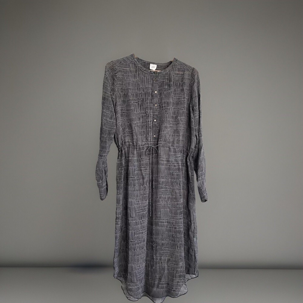 HUSK Australia Grey/ Green Pattern Layering Shirt Dress Drawstring Fits Uk 12