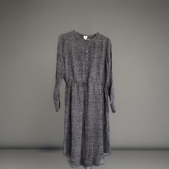 HUSK Australia Grey/ Green Pattern Layering Shirt Dress Drawstring Fits Uk 12