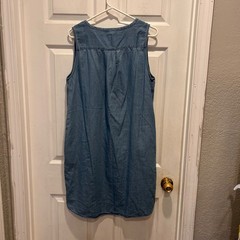 NWT Eddie Bauer Chambray Lyocell Cotton Womens Tank Denim Dress Blue Pockets L