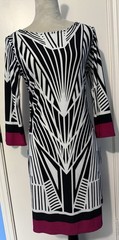 Haani Geometric Print Dress Size M Black White Pink Mod Shift Career Party NWT