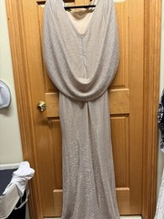 Betsy & Adam Women’s Size 14 Champagne Glitter Cowl Neck Lined Stretch Long Gown