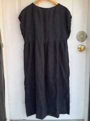 UNIQLO Womens M Black 100% Linen Midi Dress Short Sleeve