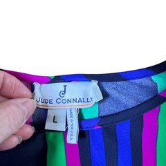Jude Connally Geometric Mod Print Shift Dress Sz L Pink Green Blue Statement