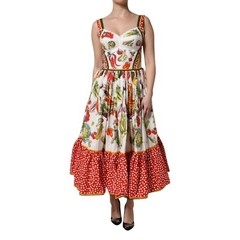 DOLCE & GABBANA Dress White Vegetables Sleeveless A-line Midi IT40/US6/S 2780usd