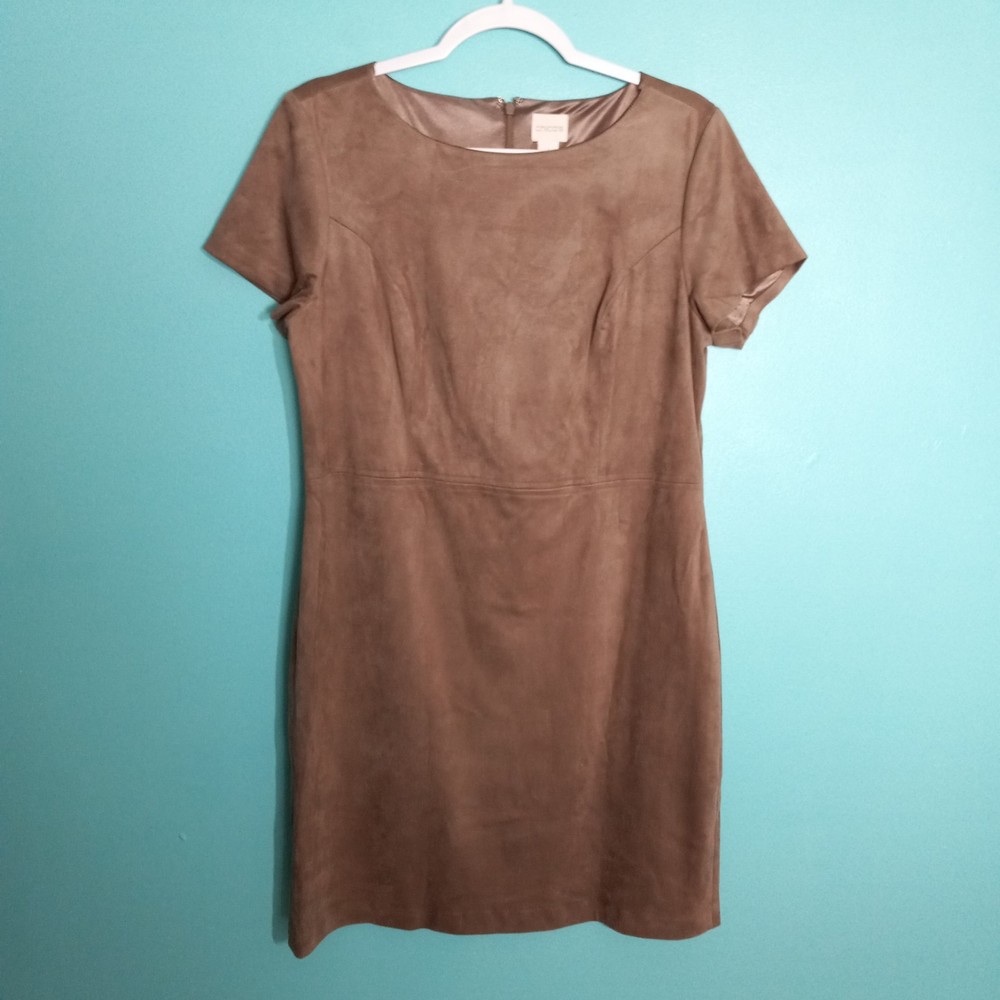 Chico&rsquo;s Dress size 1 / Medium 10, Camel Tan Taupe Microsuede Knit Relaxed Career