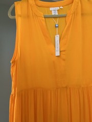 Bleu Rod Beattie Orange Solid A-Line Midi Dress V-Neck Sleeveless Tiered M