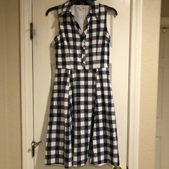 Maison Jules Plaid White & Navy Sleeveless Fit and Flare Dress Lined Size Medium