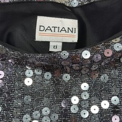Vintage Datiani Silver Sequin Long Sleeve Mini Dress Size 8 Party Disco USA EUC