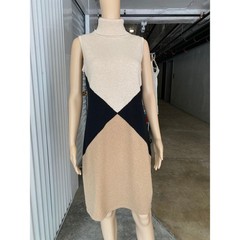 Chelsea & Theodore Cashmere Wool Knit Turtleneck Dress Medium Color Block