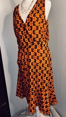 CAbi Black Midi Dress with Bright Orange Floral Print- Reversible