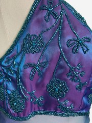 Vintage Y2K Partytime Iridescent blue purple beaded sheer mesh panel gown M/L