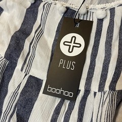 New Boohoo Spaghetti Strap Black White Stripe Sz 20 Midi Swing Dress Boho Soft