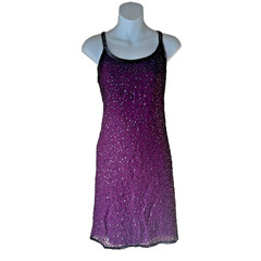 Plum Purple Beaded Mini Dress Sequin Embellished Party Cocktail Glamour Size 12