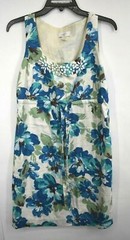 Loft Women White Floral Sleeveless Beads Embellished Cinched Tunic Top Dress 10P