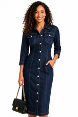 WHBM White House Black Market Denim Shirt Dress Size 6 Dark Wash Stretch Midi