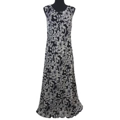 Vintage 90s Y2K Dorby Black & Cream Floral Maxi Dress Plus 18 Long Sleeveless
