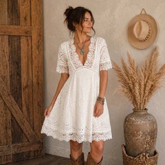 FREE PEOPLE Nightcap Clothing White Lace Lottie Dress Size 4 Ethereal Beach