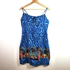 Vintage 90s Y2K Retro Coconut Pier Hawaiian Cars Surf Scene Sundress Junior M