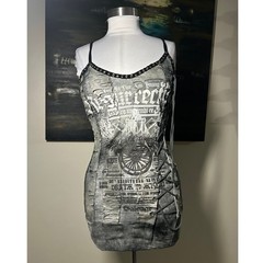 Salvage Distressed Y2K Tunic Mini Dress Small Gray Lace Up Studded Emo Goth Punk