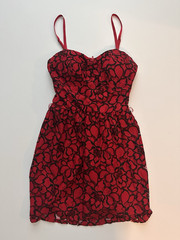 AS U WISH Red/Black Floral Lace Sweetheart Lined Zip Mini Dress Size M